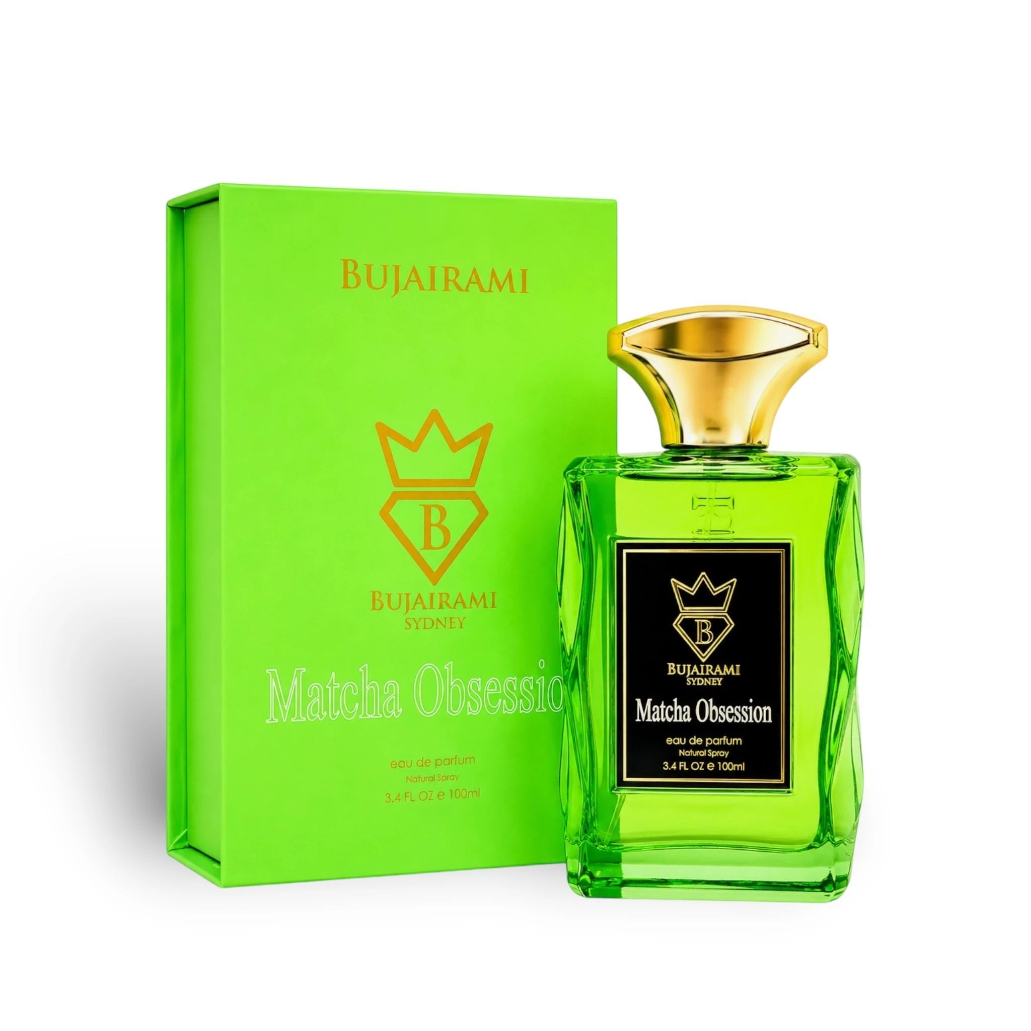 Bujairami Matcha Obsession bottle with retail packaging