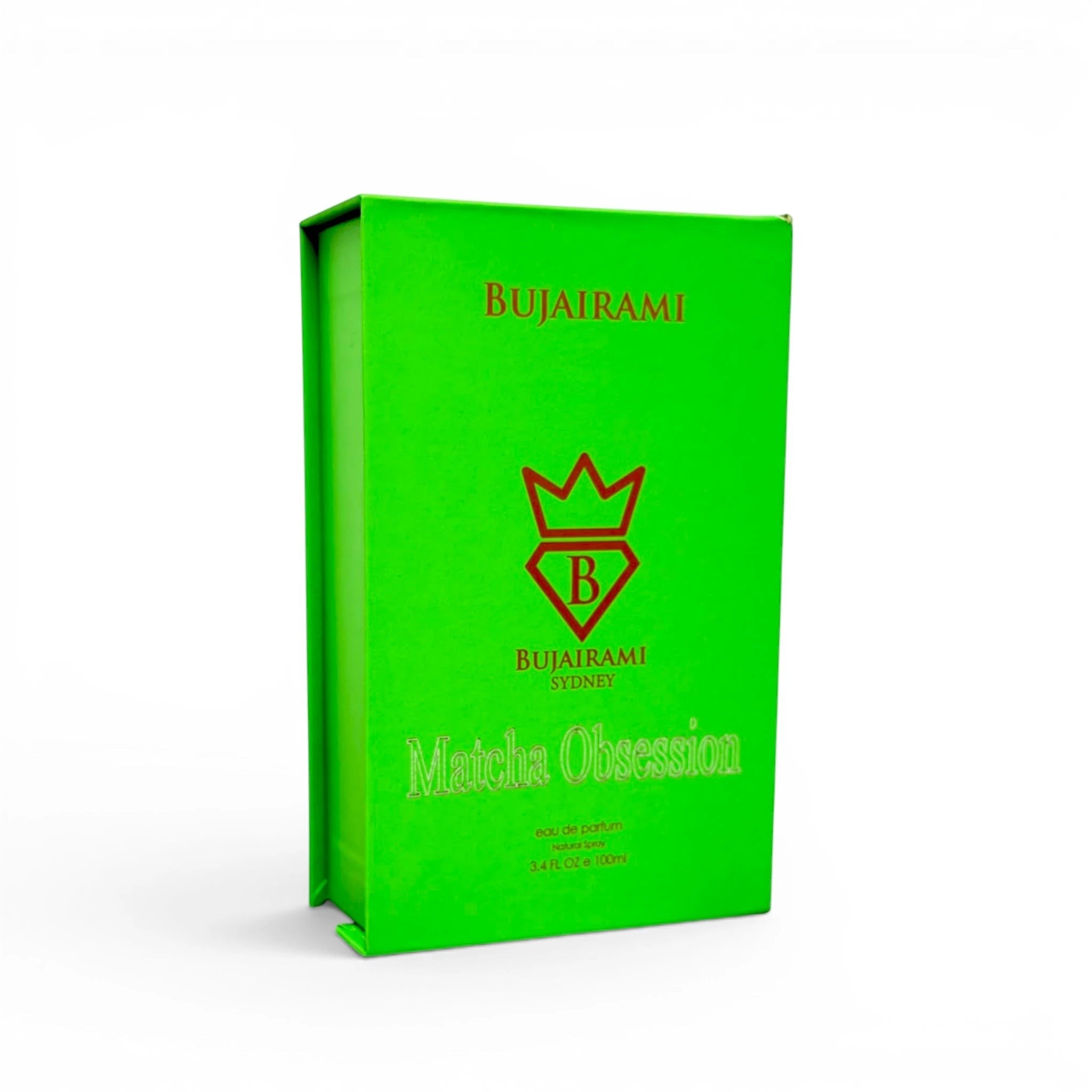 Close-up of Bujairami Matcha Obsession packaging