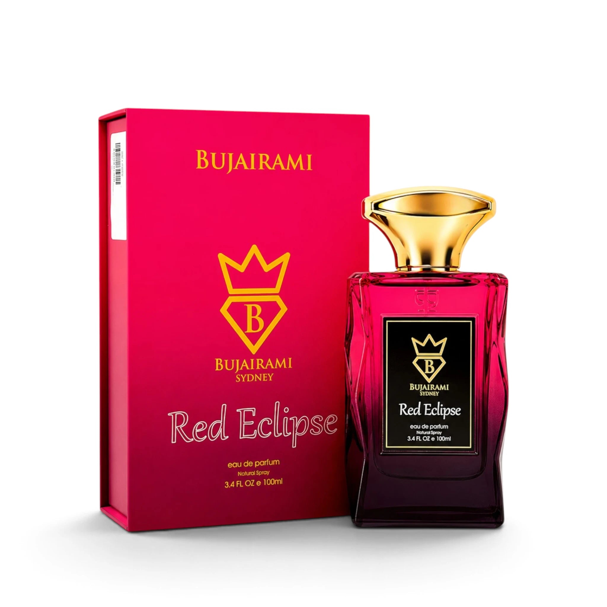 Bujairami Red Eclipse 100ml Eau de Parfum bottle and packaging