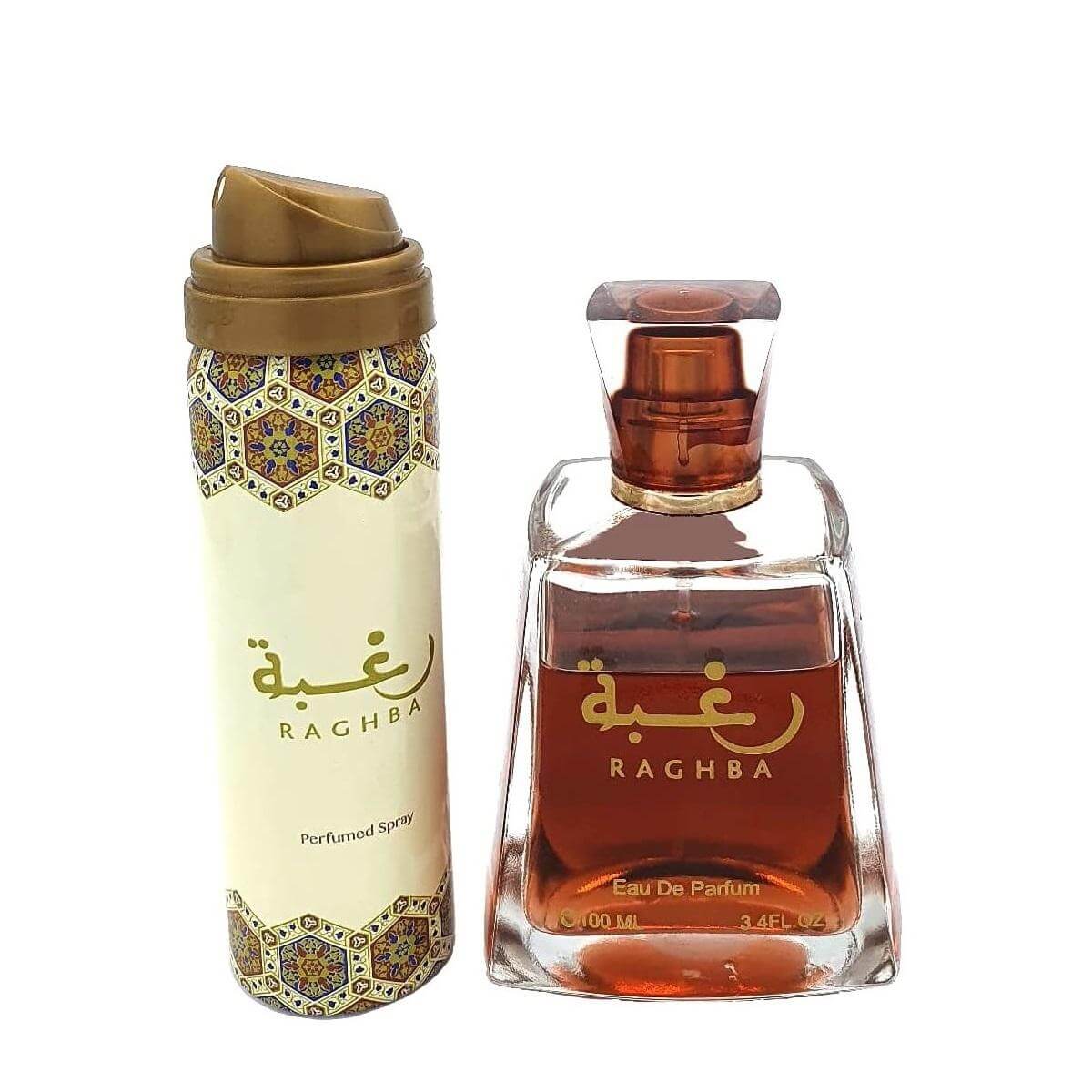 Raghba with 100ml Body Spray by Lattafa deodorant spray front view
