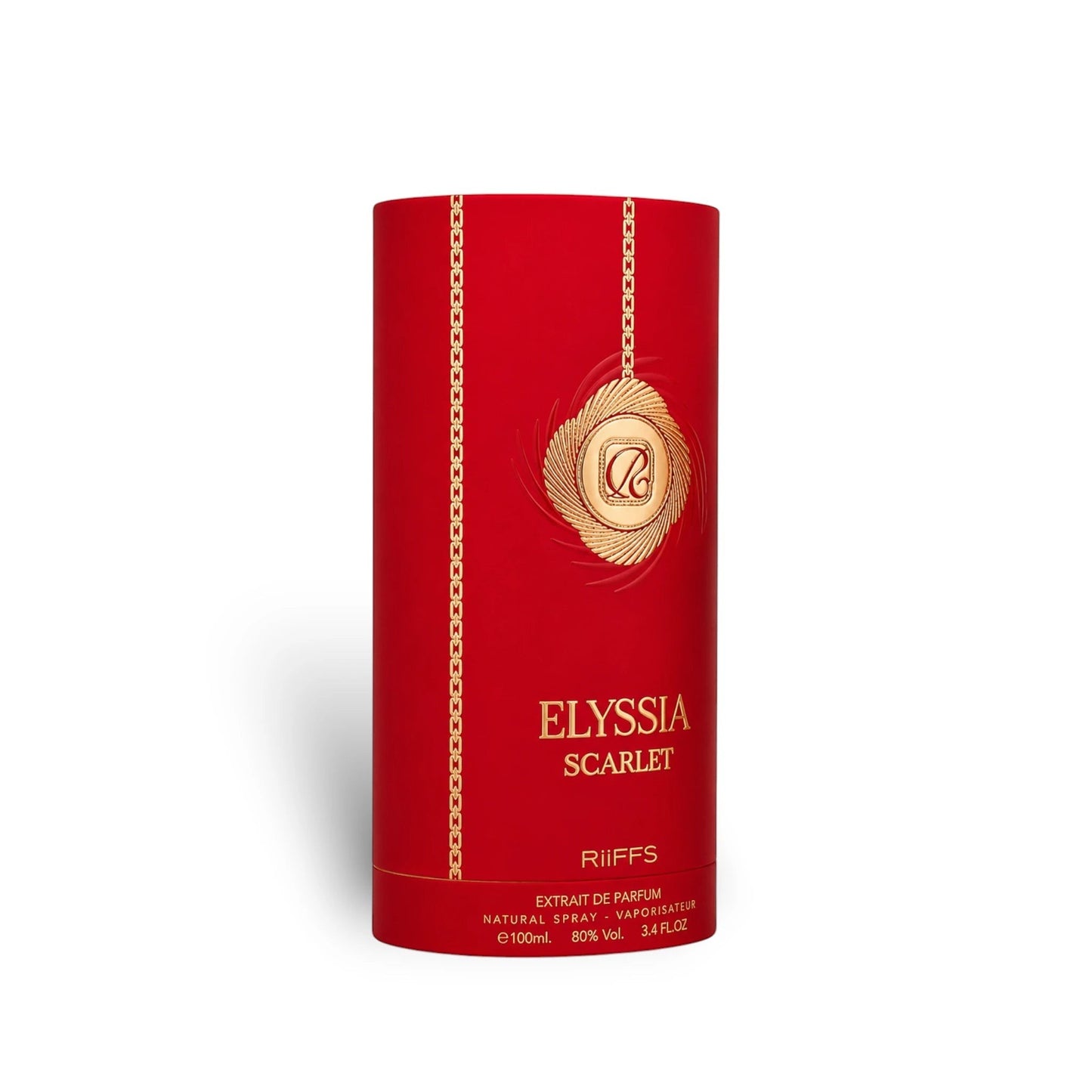Close-up of Elyssia Scarlet Extrait de Parfum packaging