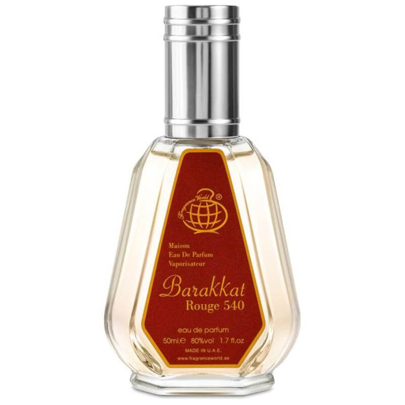 Barakkat Rouge 540 Travel Size 50ml Eau de Parfum by Fragrance World fragrance packaging front view