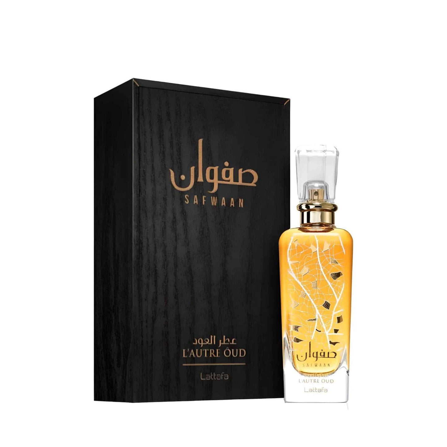Safwaan L'autre Oud 100ml Eau de Parfum by Lattafa perfume bottle close up