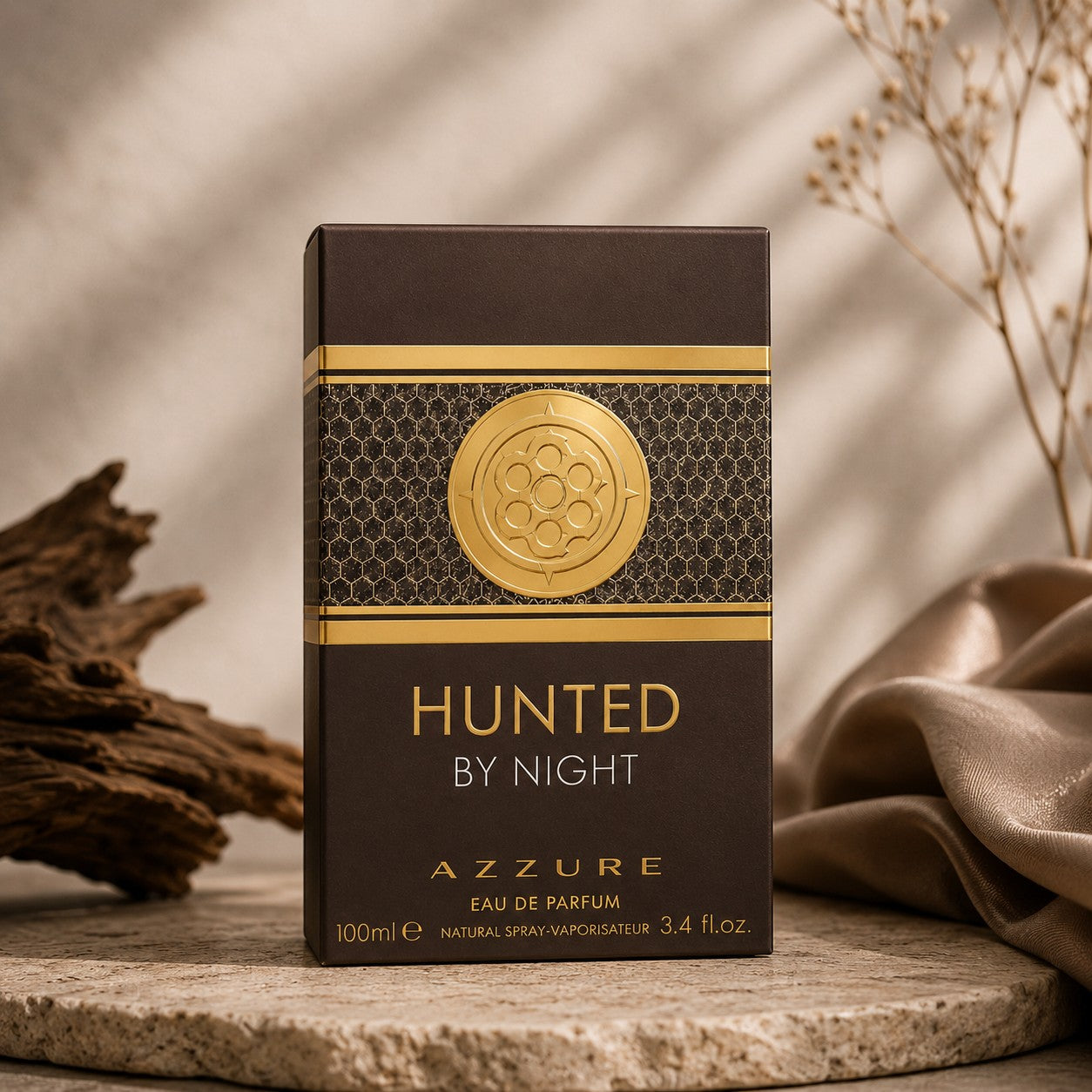 Fragrance World Hunted By Night Azzure 100ml Eau de Parfum for men, a fresh woody aromatic scent.