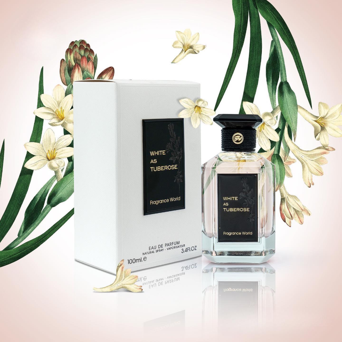White As Tuberose 100ml Eau de Parfum by Fragrance World fragrance packaging front view