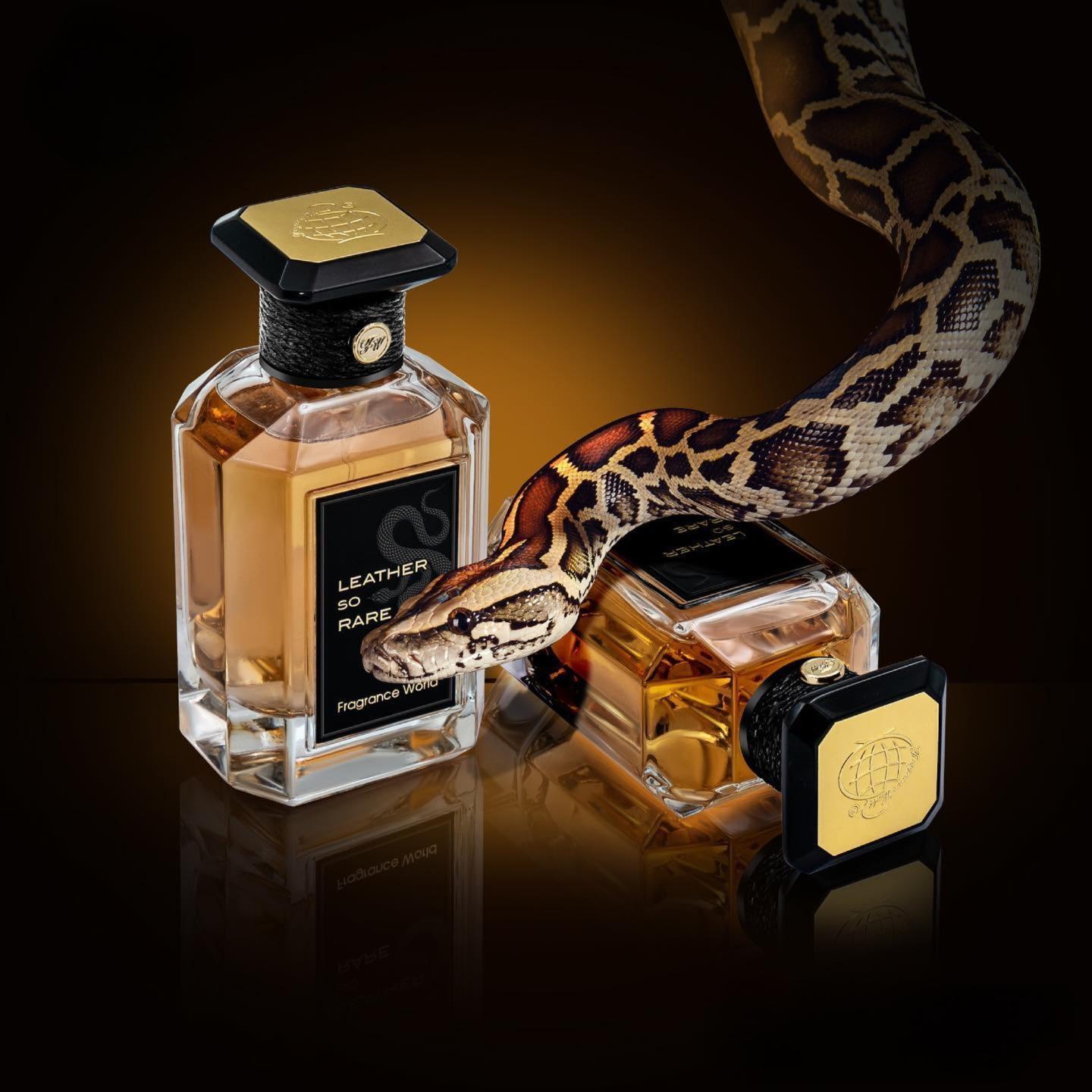 Leather So Rare 100ml Eau de Parfum by Fragrance World fragrance packaging front view