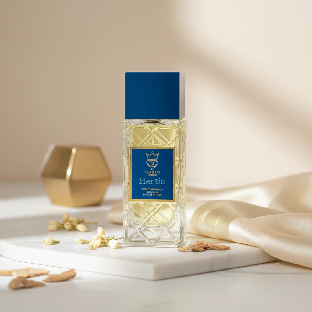 Side profile of Hectic 100ml fragrance bottle closeup by Bujairami