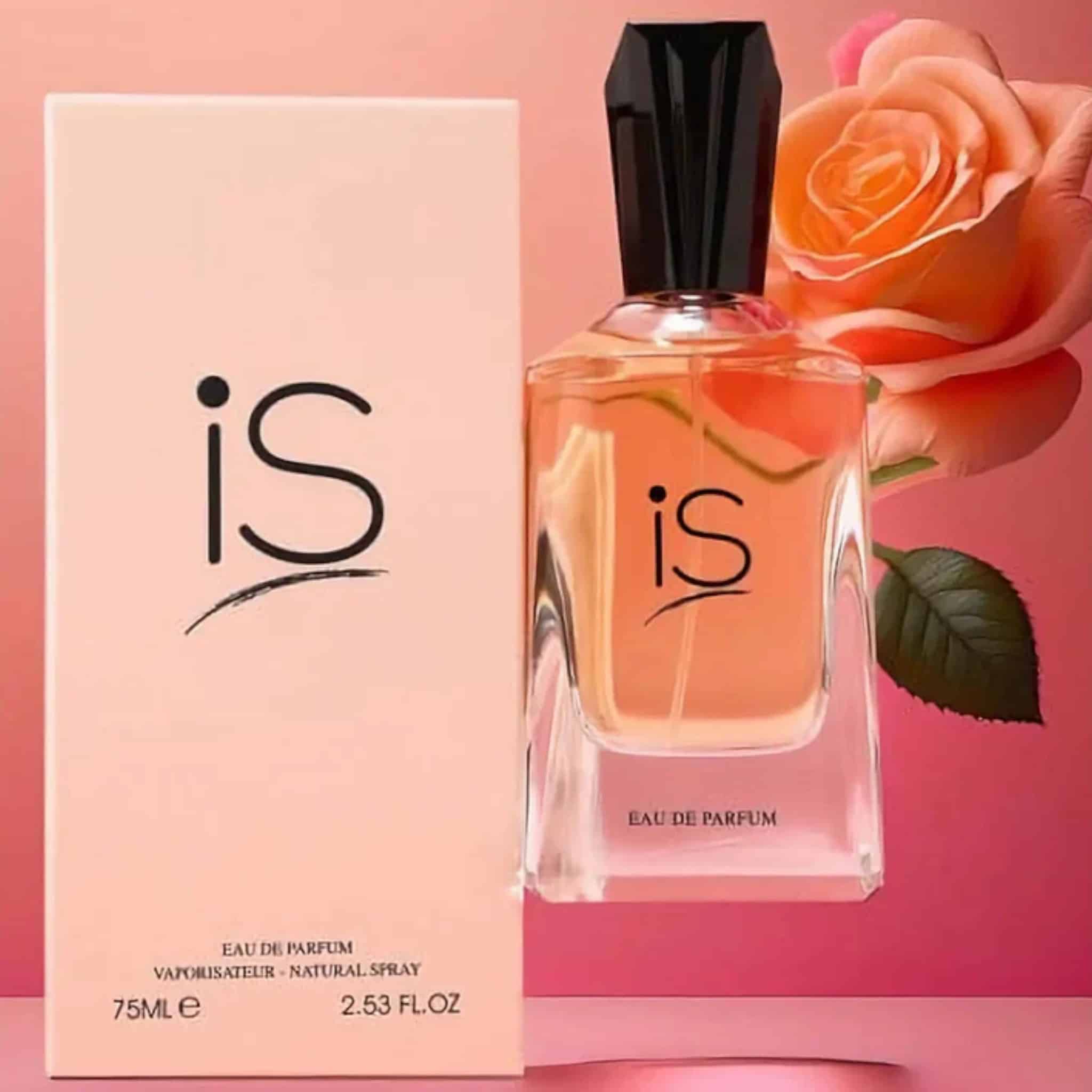 iS 75ml Eau de Parfum by Fragrance World fragrance packaging front view
