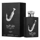 Ishq Al Shuyukh Silver 100ml Eau de Parfum by Lattafa Pride bottle and box