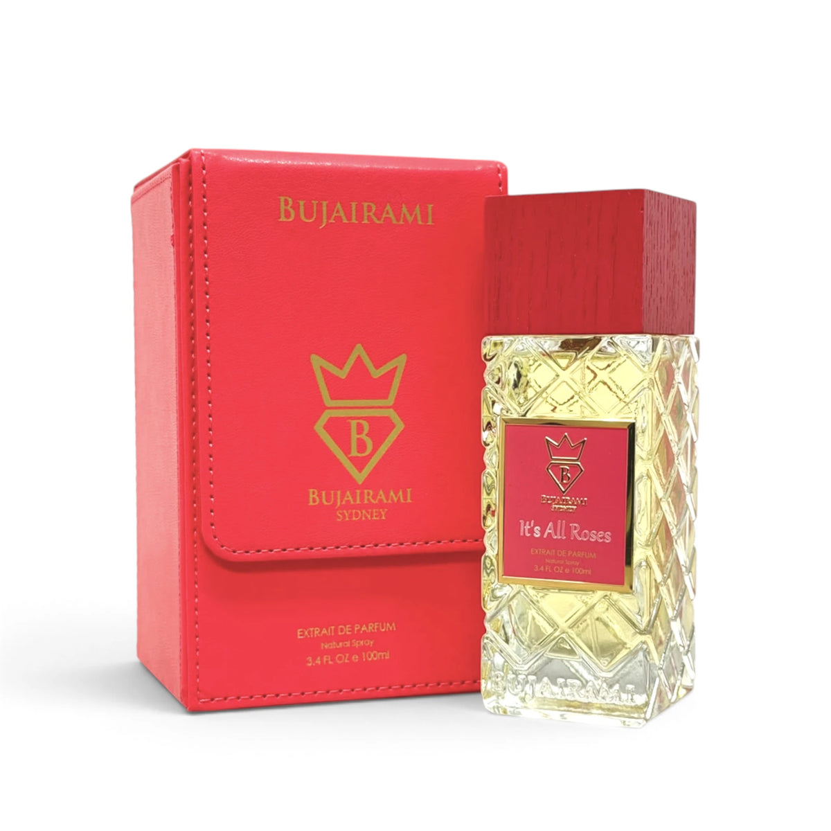 It's All Roses 100ml Extrait de Parfum by Bujairami bottle and packaging close-up