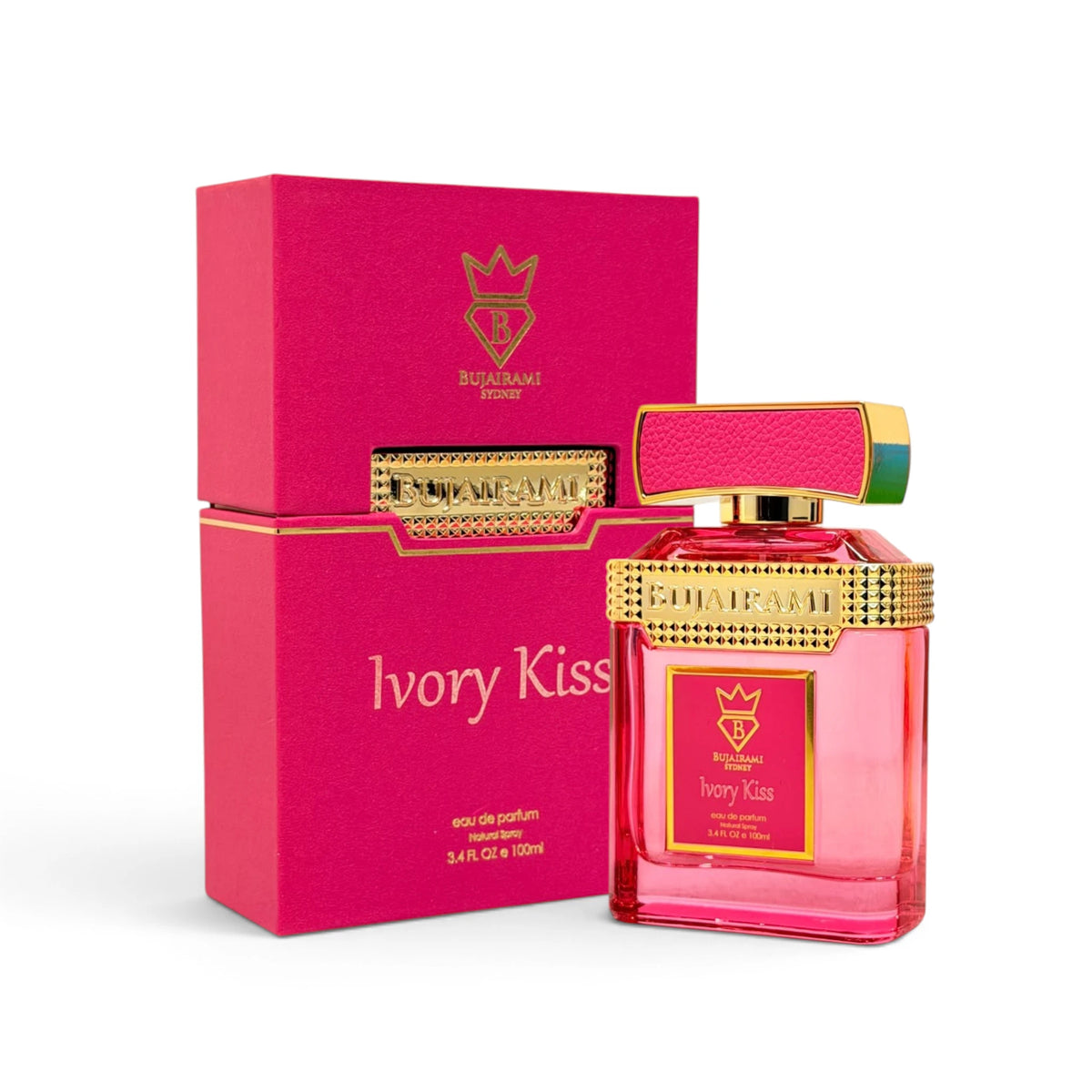 Ivory Kiss 100ml Eau de Parfum by Bujairami bottle and box