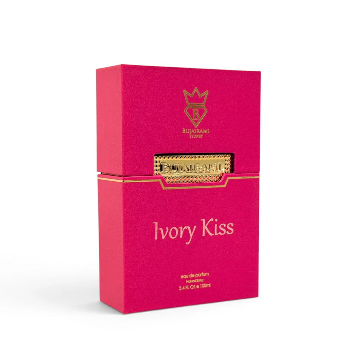 Ivory Kiss 100ml Eau de Parfum by Bujairami packaging close-up