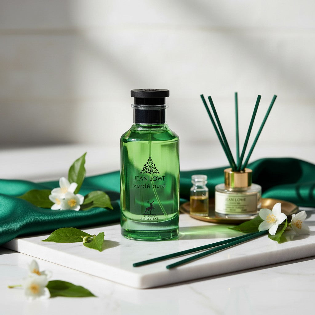 Side profile bottle view of Jean Lowe Verde Aura by Maison Alhambra