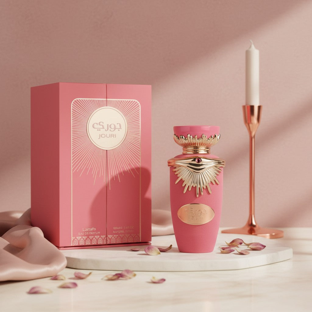 Lifestyle presentation of Jouri Eau de Parfum by Lattafa
