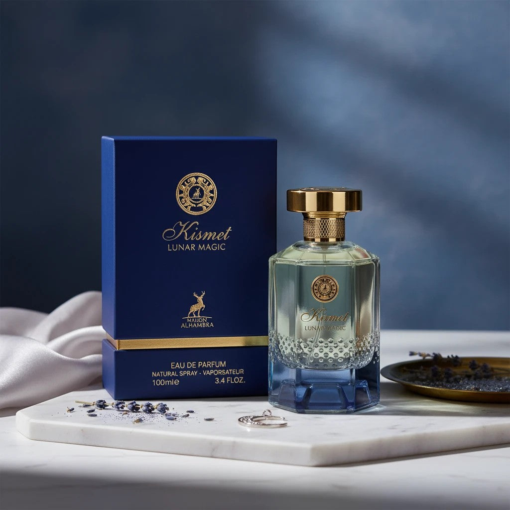 Lifestyle presentation of Kismet Lunar Magic by Maison Alhambra fragrance