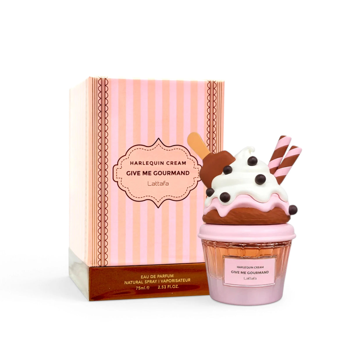 Lattafa Harlequin Cream Eau de Parfum bottle and presentation box