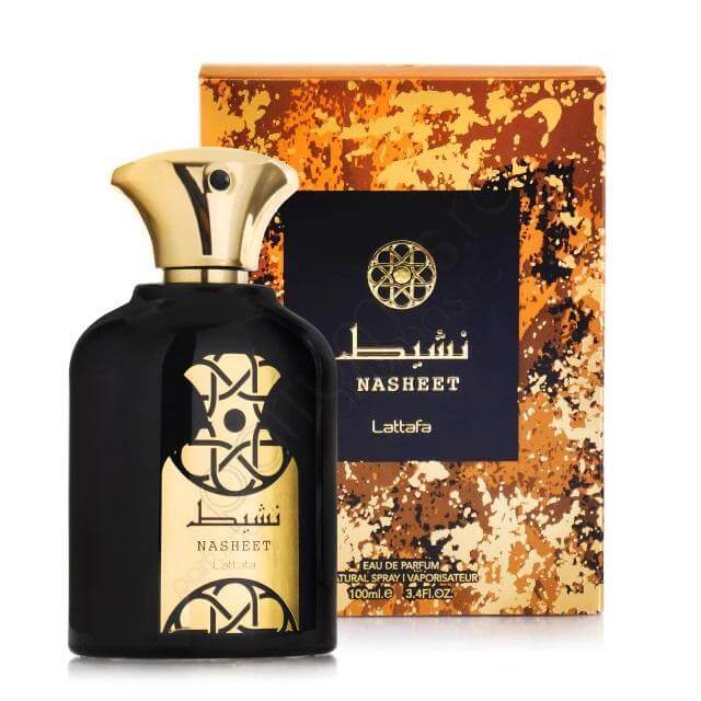 Nasheet 100ml Bukhoor Incense by Lattafa bottle and box