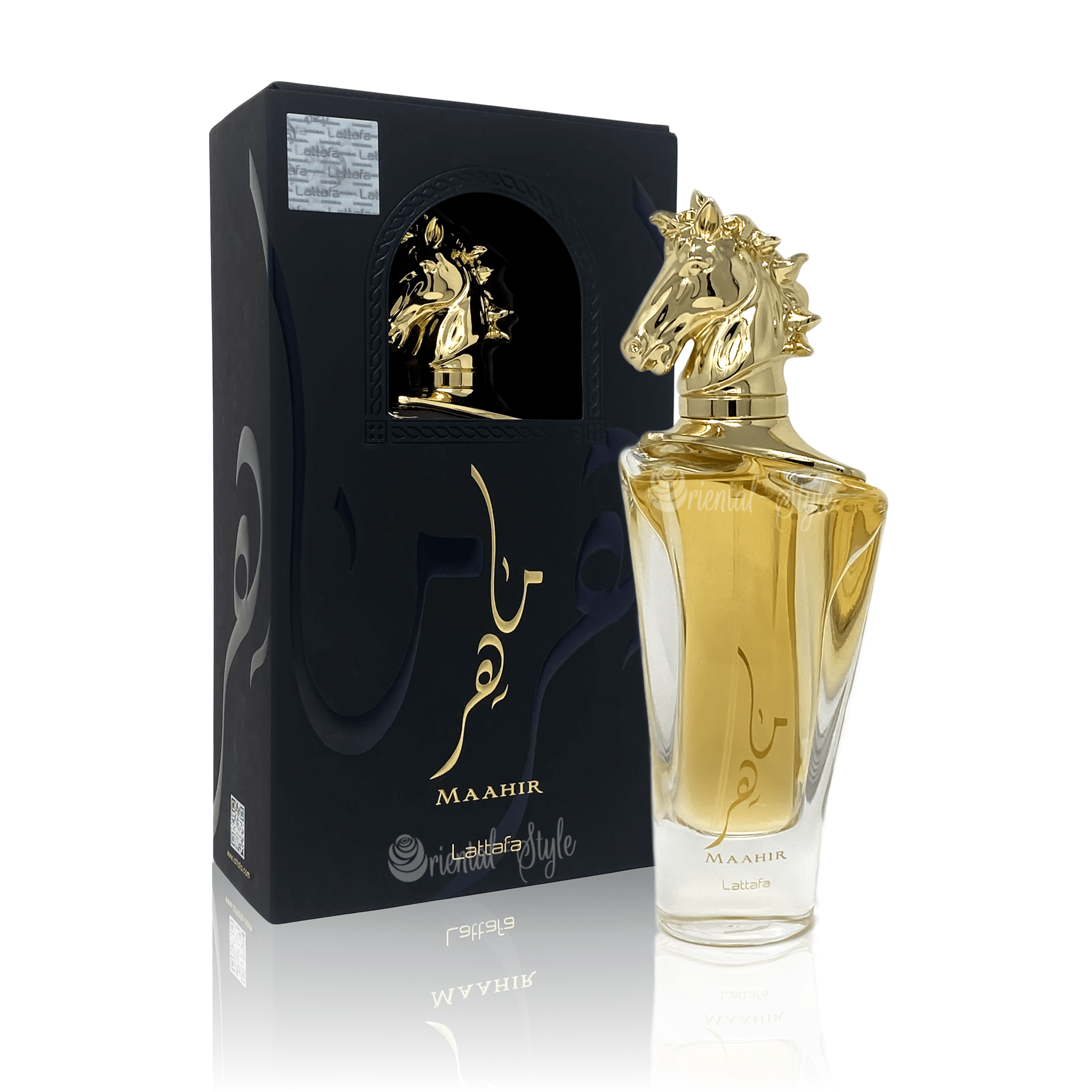 Maahir 100ml Eau de Parfum by Lattafa bottle and box