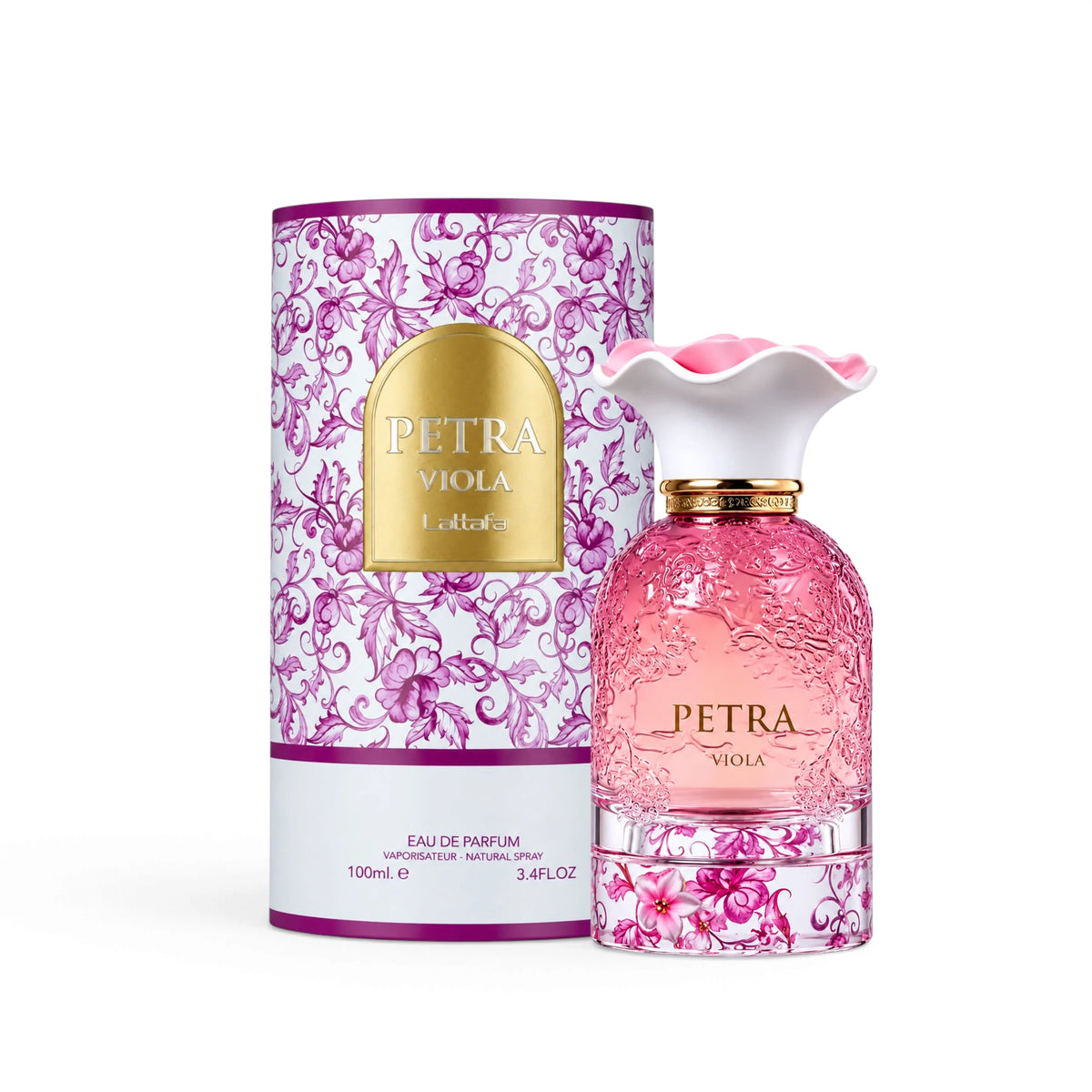 Lattafa Petra Viola 100ml perfume bottle with presentation box