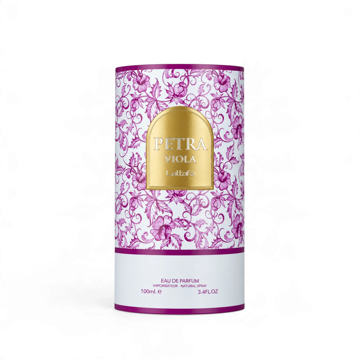 Close-up of Lattafa Petra Viola Eau de Parfum packaging details