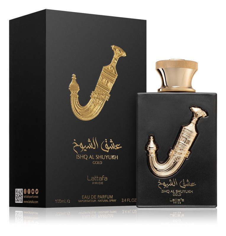 Ishq Al Shuyukh Gold 100ml Eau de Parfum by Lattafa Pride fragrance bottle