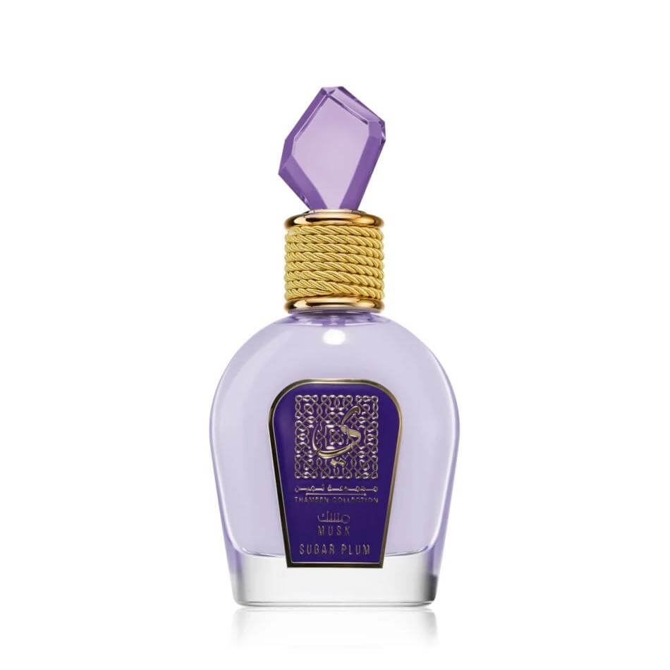 Musk Sugar Plum (Thameen Collection) 100ml Eau de Parfum by Lattafa perfume bottle close up