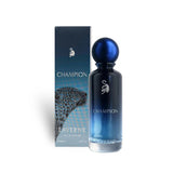 Laverne Champion 100ml Eau de Parfum for unisex, fresh woody aromatic fragrance with leopard print box.