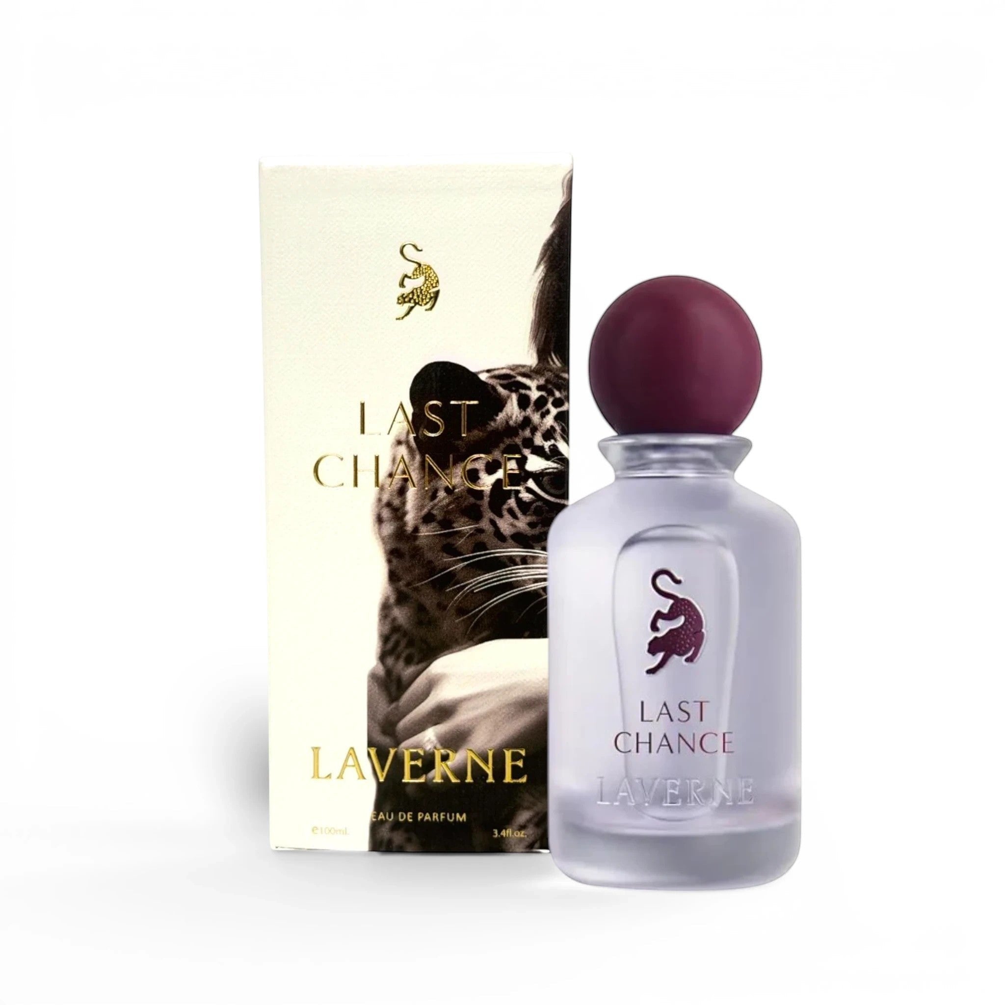 Laverne Last Chance Eau de Parfum 100ml, a fresh woody aromatic unisex fragrance with a leopard motif.