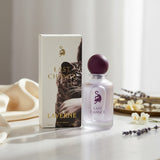 Laverne Last Chance Eau de Parfum bottle and box with a leopard design. Fresh woody aromatic scent.