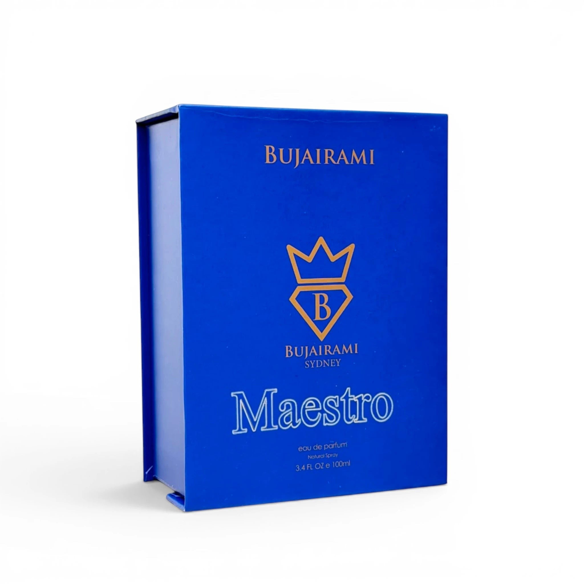 Close-up packaging of Maestro Eau de Parfum by Bujairami