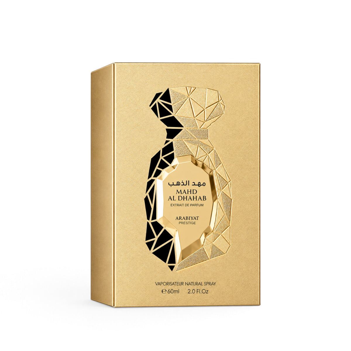 Mahd Al Dhahab 60ml Extrait de Parfum packaging close-up by Arabiyat Prestige