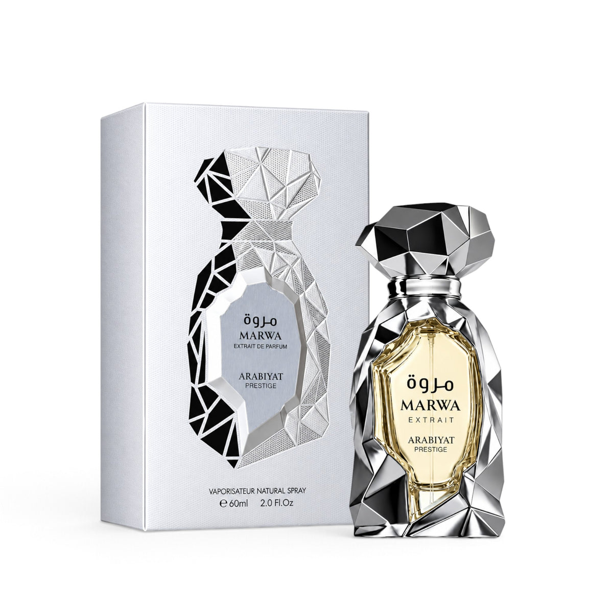Marwa 60ml Extrait de Parfum by Arabiyat Prestige bottle and box