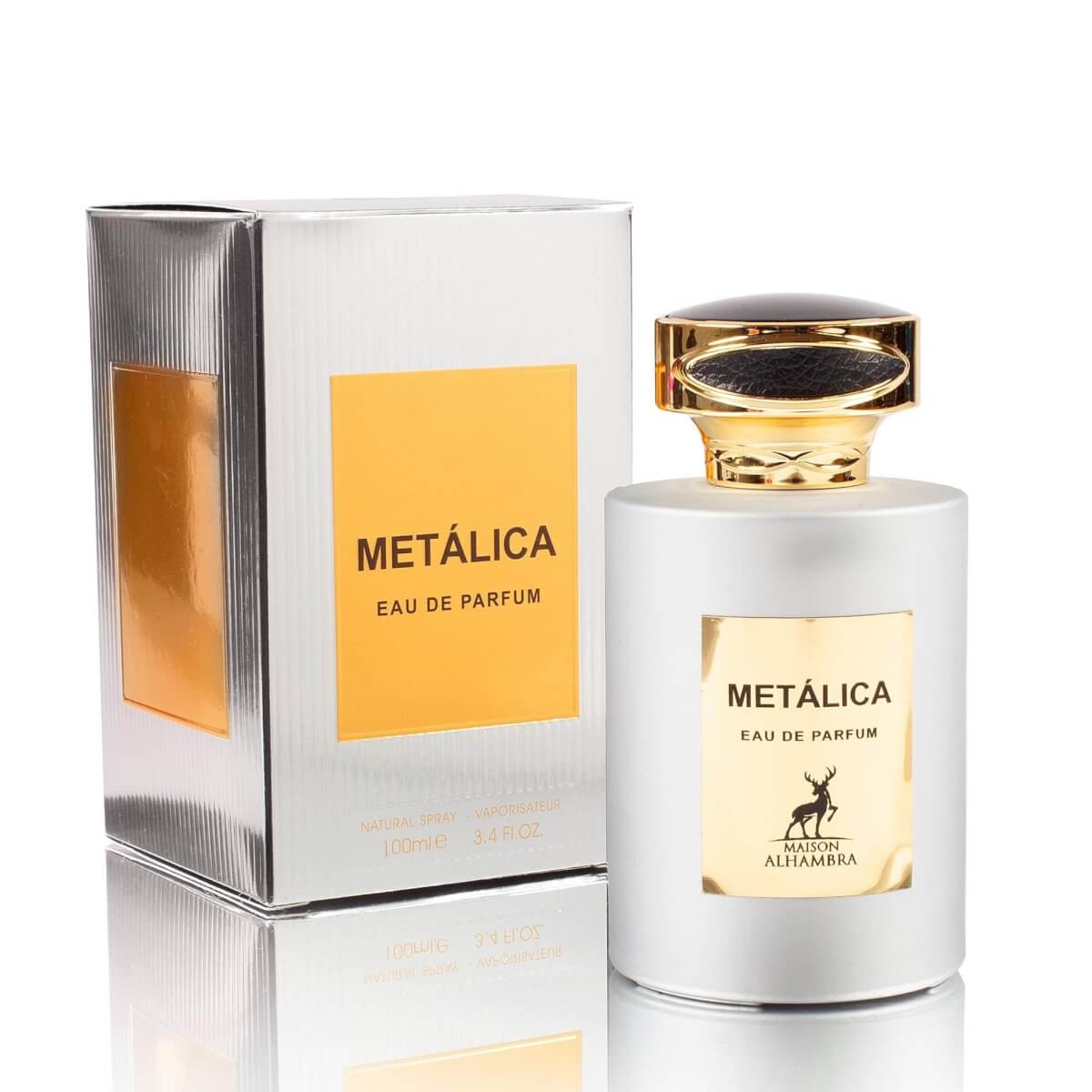 Metalica 100ml Eau de Parfum by Maison Alhambra bottle and box