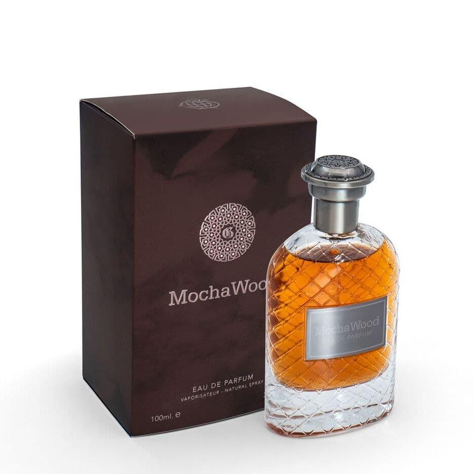 Mocha Wood 100ml Eau de Parfum by Fragrance World bottle and box