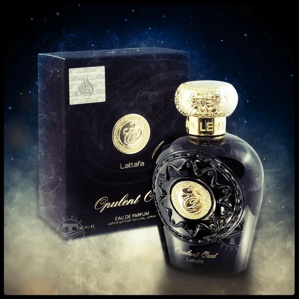 Opulent Oud 100ml Eau de Parfum by Lattafa bottle and box