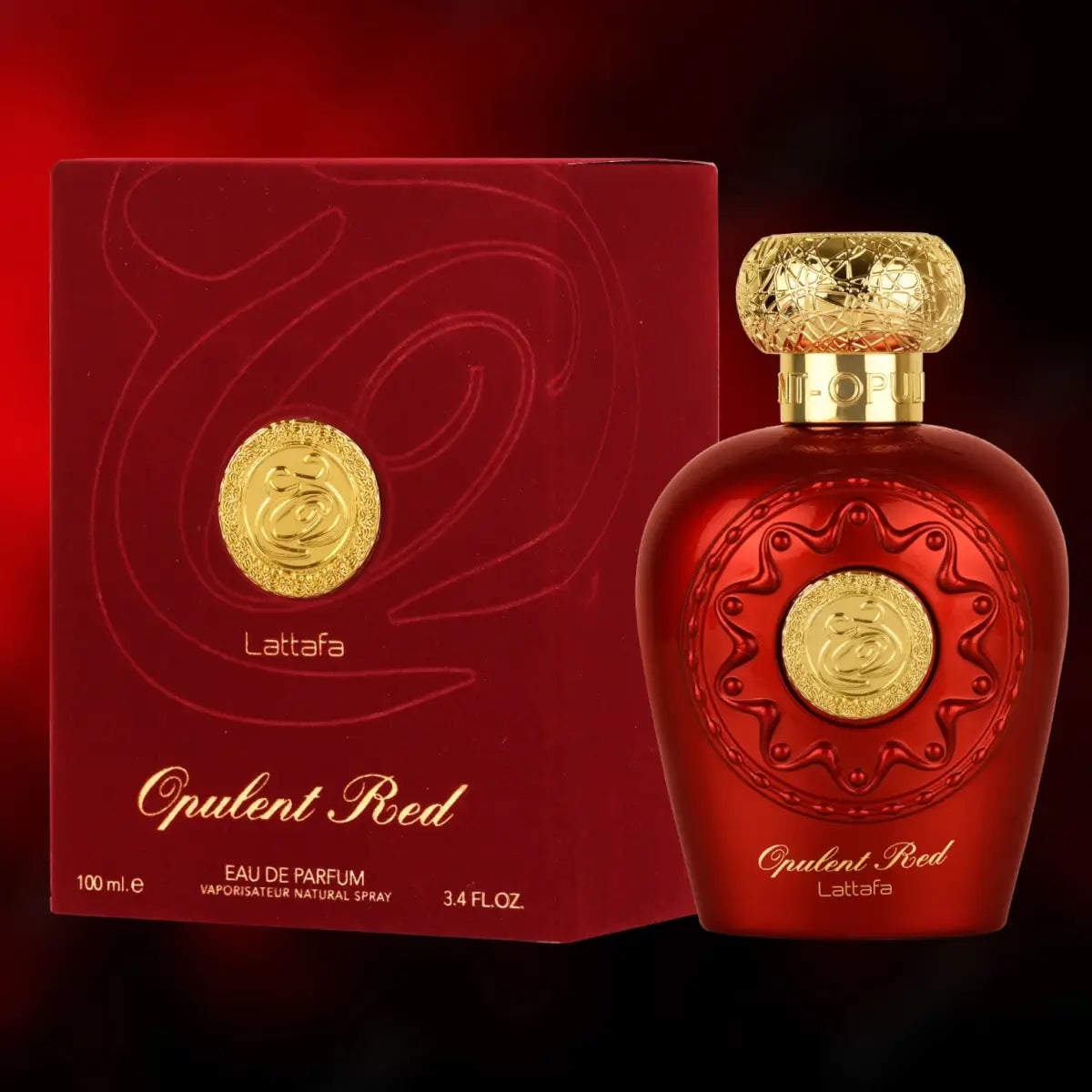 Opulent Red 100ml Eau de Parfum by Lattafa fragrance packaging front view