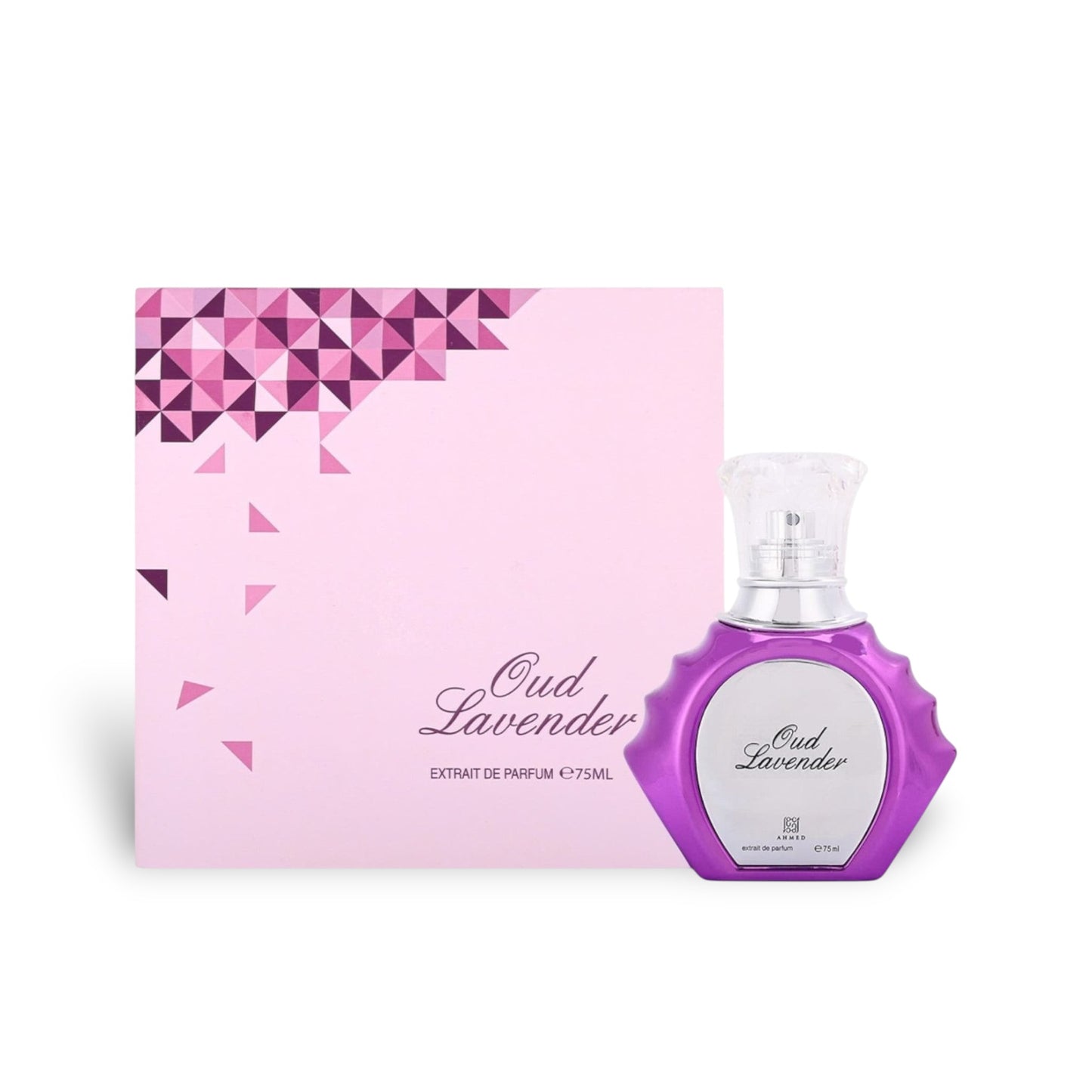 Oud Lavender by Ahmed Al Maghribi with outer presentation box and bottle