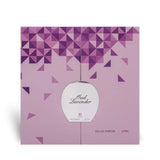 Close-up packaging box detail of Oud Lavender extrait de parfum