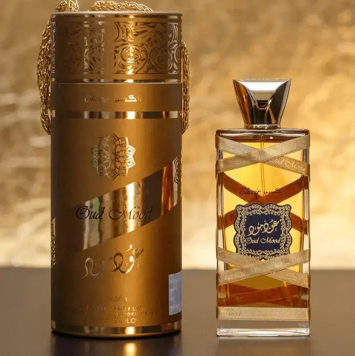 Oud Mood Elixir 100ml Eau de Parfum by Lattafa bottle and box
