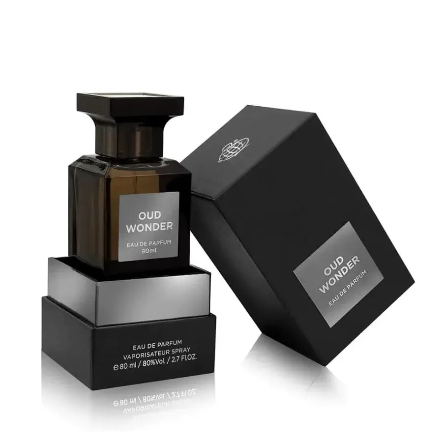 Oud Wonder 80ml Eau de Parfum by Fragrance World fragrance packaging front view