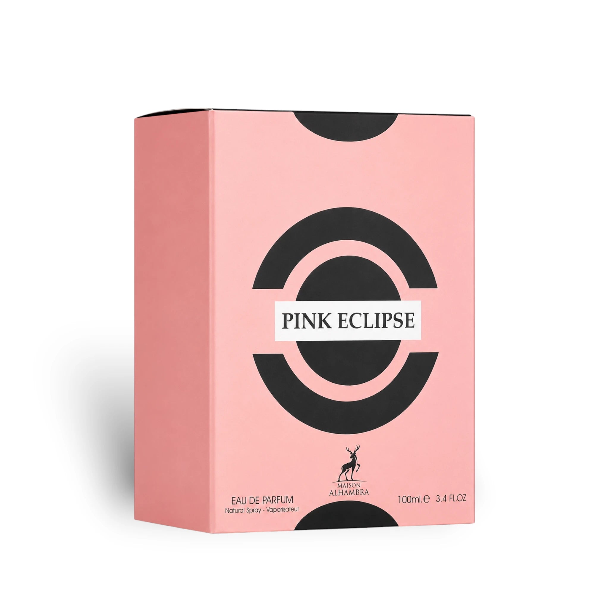 Close-up of Pink Eclipse Eau de Parfum packaging by Maison Alhambra