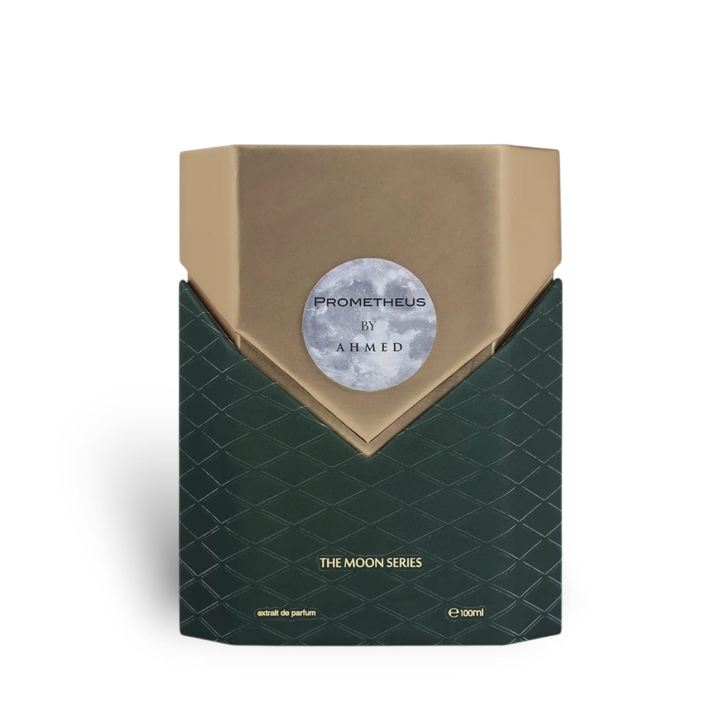 Close-up packaging box detail of Prometheus Extrait de Parfum