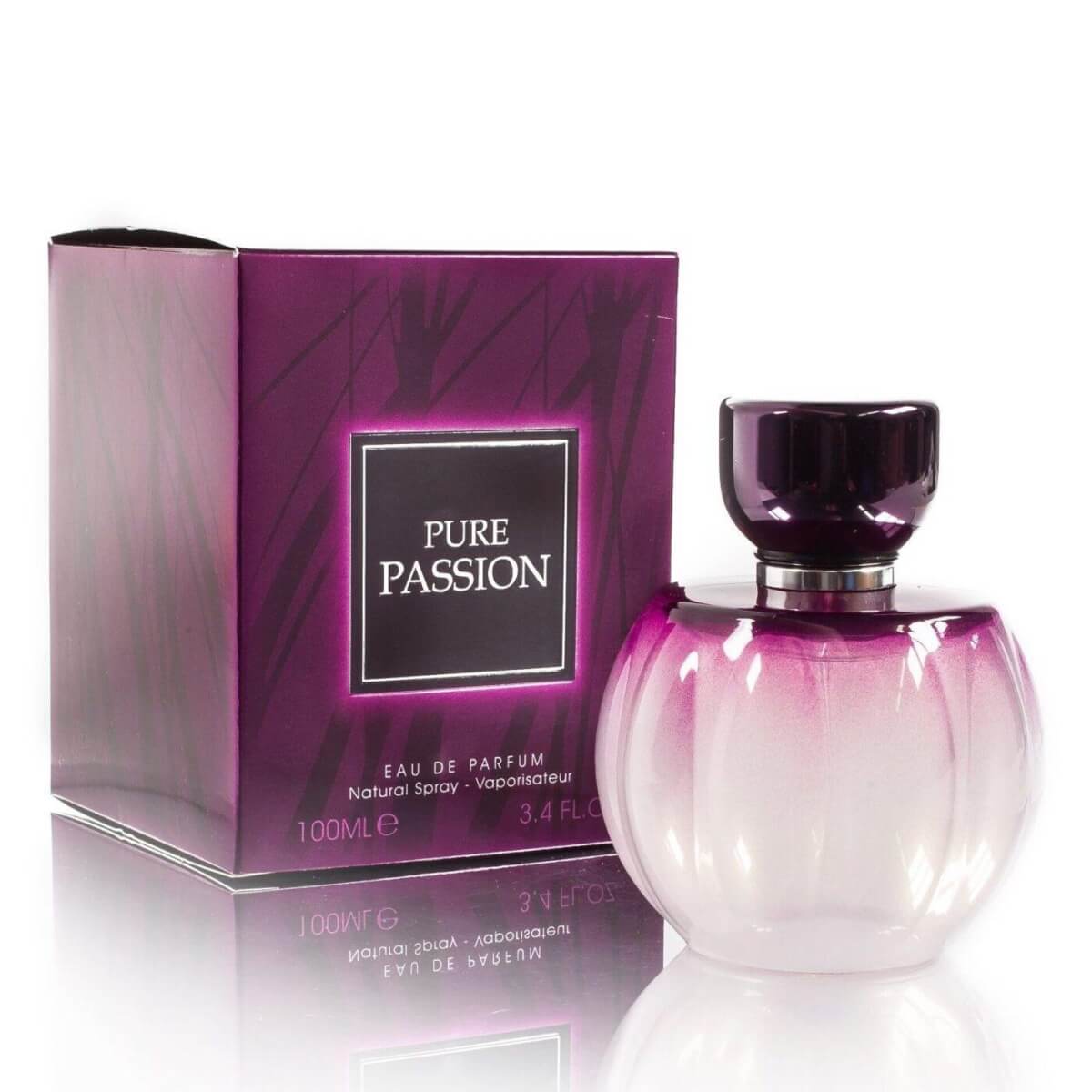 Pure Passion 100ml Eau de Parfum by Fragrance World bottle and box