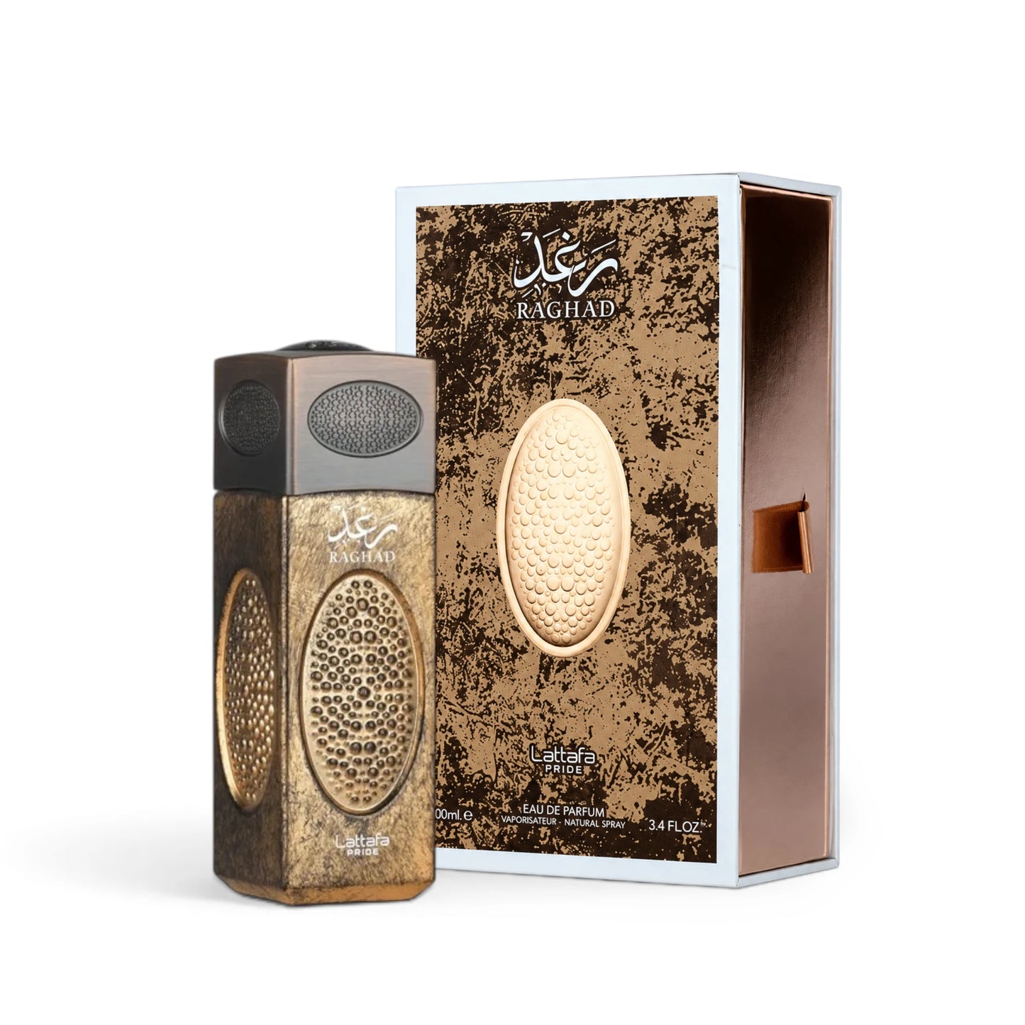 Raghad by Lattafa Pride perfume bottle and box