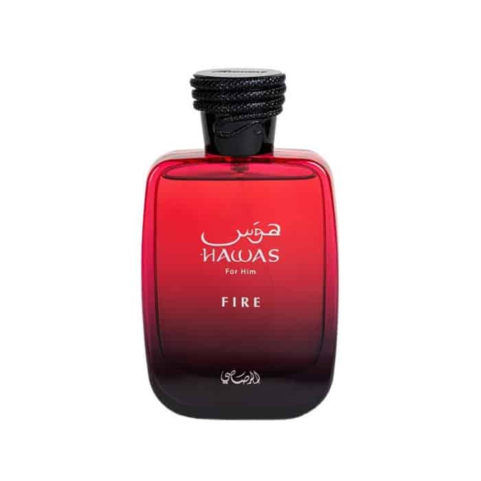 Hawas Fire 100ml Eau de Parfum by Rasasi fragrance packaging front view