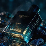 Rayhaan Nocturno Elixir Eau de Parfum for men, a fresh spicy woody fragrance with citrus, mint, ginger, nutmeg, sandalwood, and cedar notes.