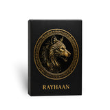 Close-up of Rayhaan Wolf Eau de Parfum packaging