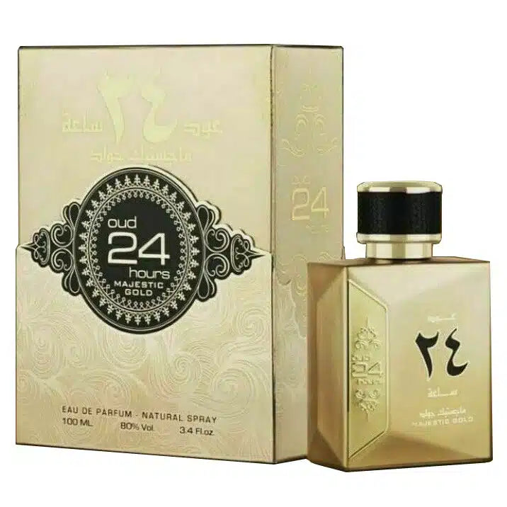 Oud 24 Hours Majestic Gold 100ml Eau de Parfum by Ard Al Zaafaran bottle and box