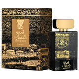 Qasaed Al Sultan 100ml Eau de Parfum by Lattafa bottle and box