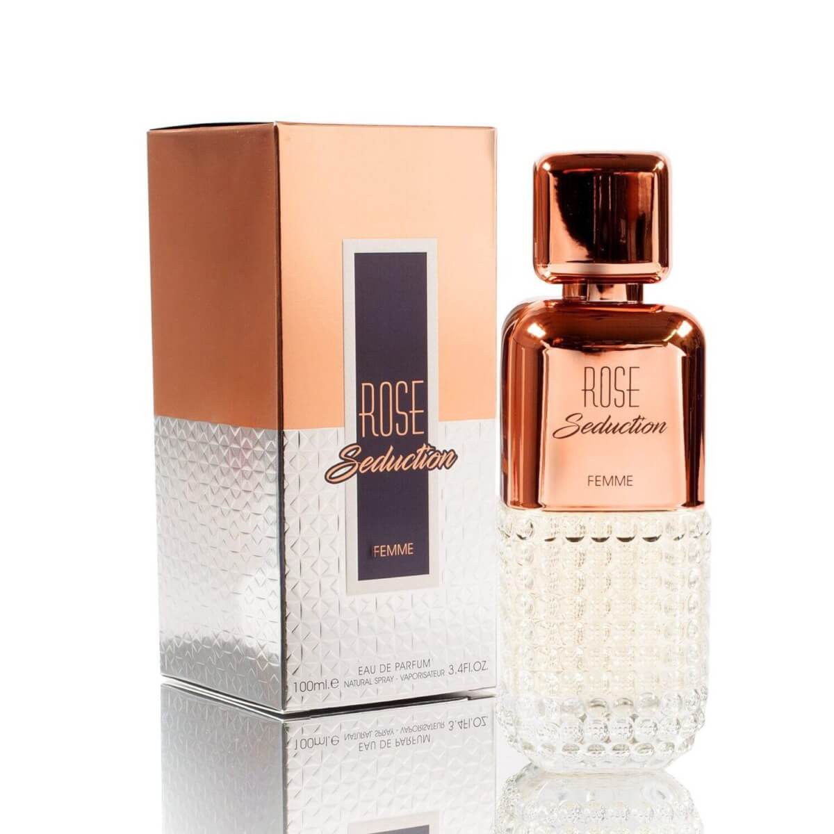 Rose Seduction Femme 100ml Eau de Parfum by Fragrance World bottle and box